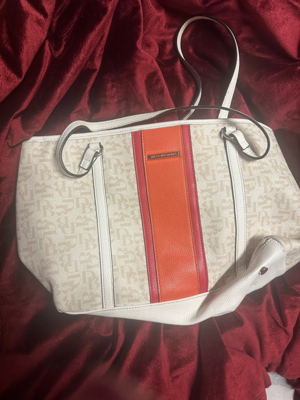 Dana Buchman Ivory Tote with Orange and Red Center Stripe